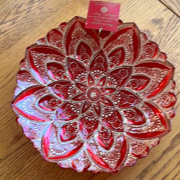 Villa Collection Handpainted Red Gold Floral Serving Decorative Bowl 13” Round - Picture 1 of 7